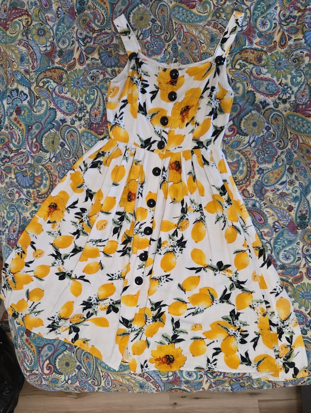 Womens Vintage Yellow Lemon Print Sundress